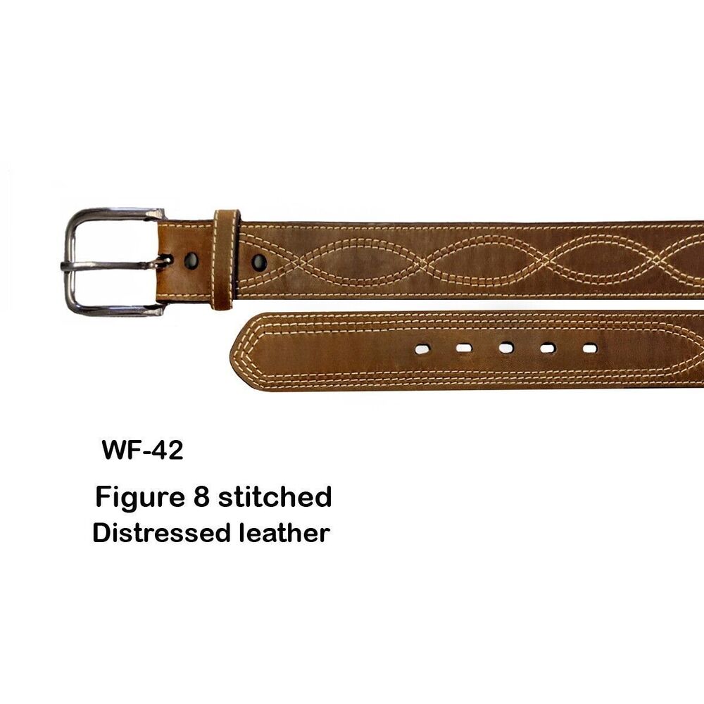 Western Rodeo Distressed Brown Double Stitched Figure 8 Leather Belt Size 42